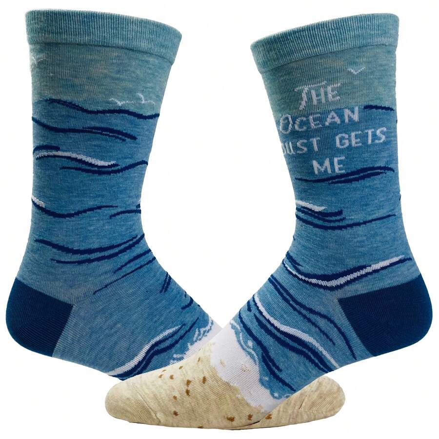 Women's The Ocean Just Gets Me Socks Funny Beach Vacation Boating Novelty Footwear Funny Graphic Socks Comfortable Fitted Spandex Cotton - 藍色 - 查看 1