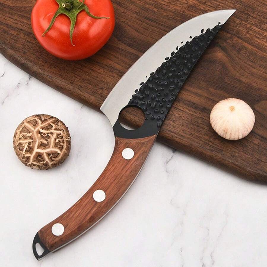 1 pieza Cuchillo carnicero de acero inoxidable forjado de patrón de martillo con alto contenido de carbono para hogar, exteriores, pescado y carne - Multicolor - Ver 1