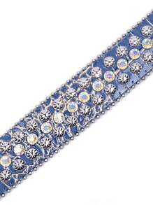 中性水钻镶嵌西式腰带，男女时尚秋季、秋季、万圣节 - 藍色 - 查看 4