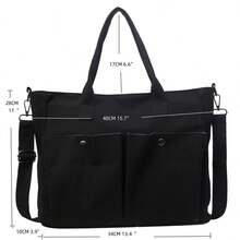 Canvas Tote Bag Women Shoulder Handbag Crossbody Bag With Multiple Pockets For Documents, Office, Computer Backpack - Black - View 6