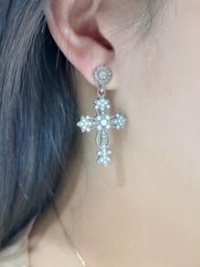 Pair Of Fashionable Gorgeous Cross Flowers Colorful Pearl Women's Copper Earrings - Multicolor - View 10