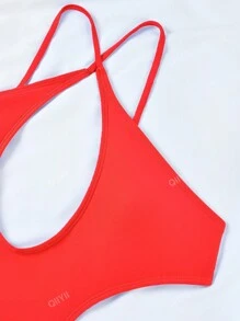 Traje de baño de una pieza con tirantes finos de nailon rojo, diseño de corte hueco para mujer, para usar en la playa en verano