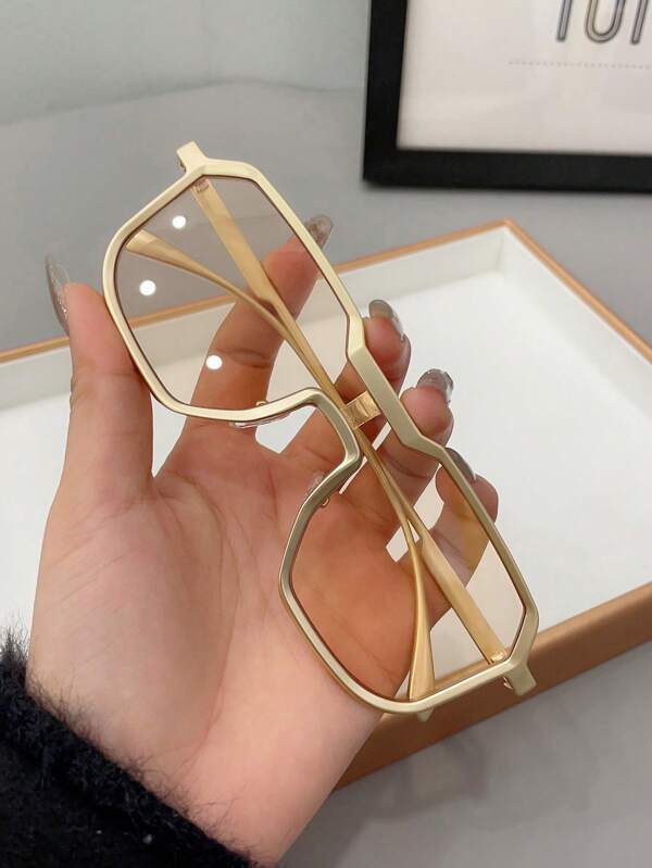 1 pezzo Occhiali da uomo con montatura in metallo dalla forma poligonale, di moda e personalizzati, adatti per fotografia all'aperto, accessori da spiaggia, occhiali per l'estate, vacanze al mare, attività all'aperto e viaggi