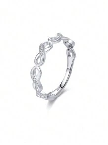 1pc 925 Sterling Silver Infinity Symbol Ring With Cubic Zirconia Setting, Lucky Wedding Band Jewelry Accessory Engagement Bridal Jewelry - White - View 9