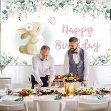 Cartoon Jungle Rabbit Happy Birthday Backdrop Cloth For Kids Girls Birthday Party Cake Table Cute Decor Banner Gift Photo Shooting Background Props,Christmas