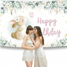 Cartoon Jungle Rabbit Happy Birthday Backdrop Cloth For Kids Girls Birthday Party Cake Table Cute Decor Banner Gift Photo Shooting Background Props,Christmas