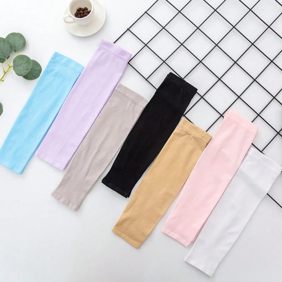 1對男女戶外運動無縫冰絲袖套，夏季手套，適用於跑步，騎自行車，釣魚和開車時防紫外線 - 花色 - 查看 1