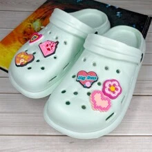 Dép xỏ ngón nữ đế xuồng nhẹ, cỡ lớn, thiết kế hình trái tim hoạt hình, thoáng khí, dép đi biển họa tiết hoa có thể tháo rời (kích thước nhỏ hơn, vui lòng đặt hàng lớn hơn 1 hoặc 2 cỡ) - Màu xanh Bạc hà - Xem 3