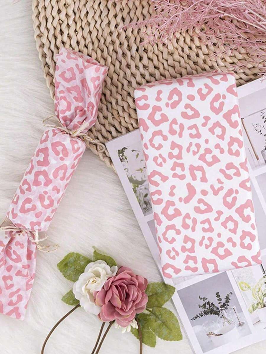 10pcs Valentine Gift Wrapping Paper Leopard Thin Xuan Paper Exquisite Decoration Gift Wrapping Valentine Gift Filling Candy Wrapping Paper - Pink - View 1