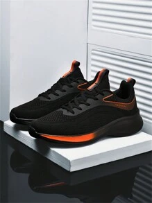 Men Sports Shoes Black Knitted Shoes Mesh Breathable Soft Bottom Lightweight Outdoor Fitness Casual Running Shoes