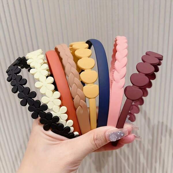 8pcs Non-Slip Scrub Headband With Teeth Girls Face Washing Heart Flower Shape Fixing Bangs Headband All-Match Outdoor Sports Hair Accessories