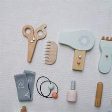 木製娃娃屋玩具兒童模擬梳妝台化妝和美髮工具套裝，適合3歲以上的小公主女孩，萬聖節聖誕生日禮物 - 1件 - 查看 6
