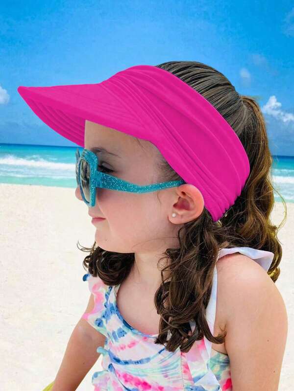 1 Pieza Sombrero De Verano Para Niñas, Gorra De Visera Solar Con Ala Ancha, Protección Uv Y Elástico De Estilo De Tapa Hueca En La Parte Superior, Para Playa