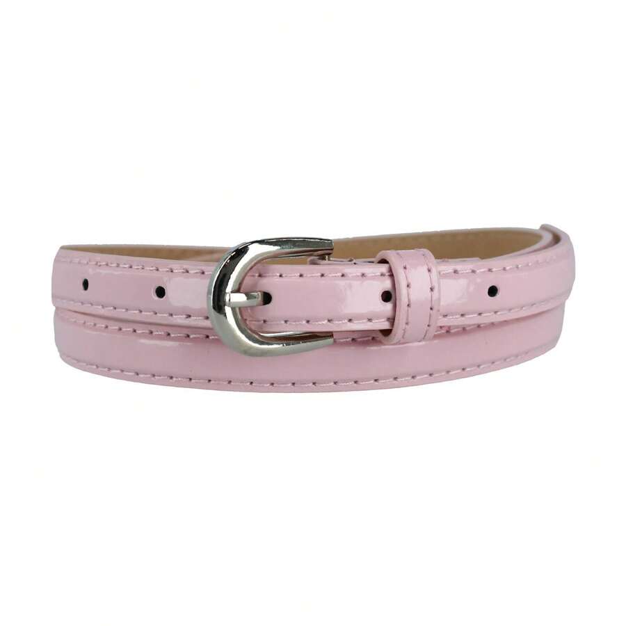 CTM Women's Skinny 1/2 Inch Dress Belt, Available In Black, Blue Grey, Brown, Dark Pink, Gold, Grey, Light Pink, Navy, Orange, Red, Silver, White, Yellow,  Large, Medium, Small, Xlarge Faux Leather Dress Belts - 淺粉紅色 - 查看 1