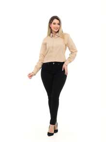 Camisa Social Feminina Premium Tipo Linho Bege - Bege - Visão 8