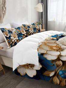 3pcs Comforter Cover Set, 3d Flowers Printed Bedding Set, Soft Comfortable Comforter Cover, For Bedroom, Guest Room (1*Comforter Cover + 2*Pillowcase, Without Core)