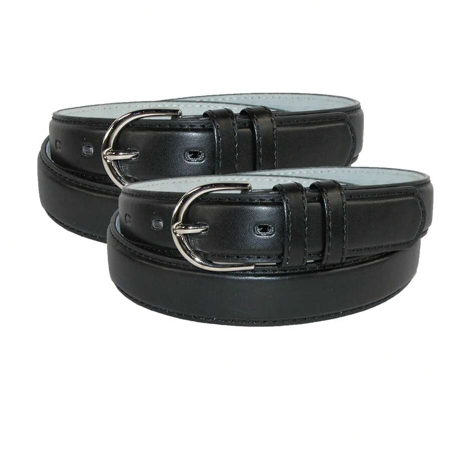 CTM Women's Leather Dress Belt 2-Pack 1 1/8 Inch Silver Buckle, Available In Black, Brown, Navy, Red, Tan, White, 2XL, Large, Medium, Small, Xlarge Leather Dress Belts - 黑色 - 查看 1