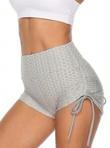 Women's High Waist Biker Gym Shorts V Cut Tie Side Swimsuit Bottoms Quick Dry Casual Elastic Workout Yoga Sport Running Shorts - 灰色 - 查看 2