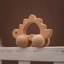 Animal Shaped Wooden 4-Wheeled Car, Wooden Mini Vehicle, Early Education Cognitive Building Blocks Toy, Infant/Toddler Push Cart - Beige - View 8