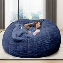 1pc Slouchy Sofa Sponge Bed Bean Bag Plush Beanbag Bedroom Fabric Lounge Chair Cover, Excludes Filling, Only Cover! - Navy Blue - View 3