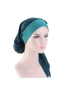 1pc Solid Color Faux Silk Headscarf Hat With Elastic Band And Braided Detail, Wide Brimmed Pirate Hat, Chemotherapy Cap Silk Bonnet Satin Bonnet - Multicolor - View 14