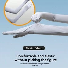 1入組女款防UV防曬臂套，透氣冰絲材質，寬鬆版型，UPF50+，觸控設計且手指可露出，適合騎行電動車。