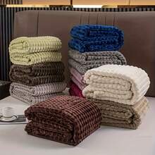 1pc Warm And Cozy Checkered Rabbit Fur Blanket For Couch, Bed, And Sofa - Soft And Soothing Throw Blanket - Chocolate Brown - View 5