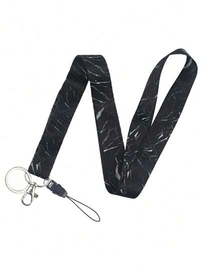 1pc Neck Black Marble Lanyard For Keys, Keychain, ID Badge Holder With Keyring, Cool Strap, Great Gift For Women Men. Car Accessories Bag Charm School Cute Goth Y2k Bag Lanyards With Id Holder Car Accessories Bag Charms Christmas