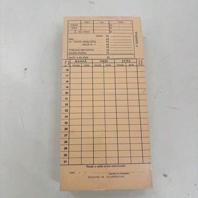 Cartão de Ponto Mensal TA 85x179mm C/ 100 Cartões