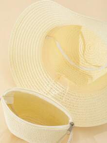 2pcs/Set Teenage Girls Pearl, Mesh, Lace & Bow Decor Fisherman Sun Hat & Solid Color Straw Crossbody Bag Combo, Sweet & Fashionable For Summer Outdoor, Beach, Wedding, Holiday Gift - Multicolor - View 11