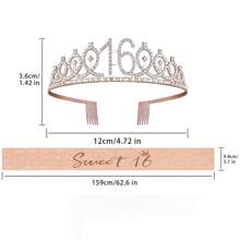 2 件套 13 岁 15 岁 16 岁 18 岁 21 岁 30 岁 40 岁 50 岁 60 岁 70 岁玫瑰金生日女王绶带带别针，甜美水钻王冠，生日礼物装饰女士，圣诞节 - 玫瑰金 - 查看 2