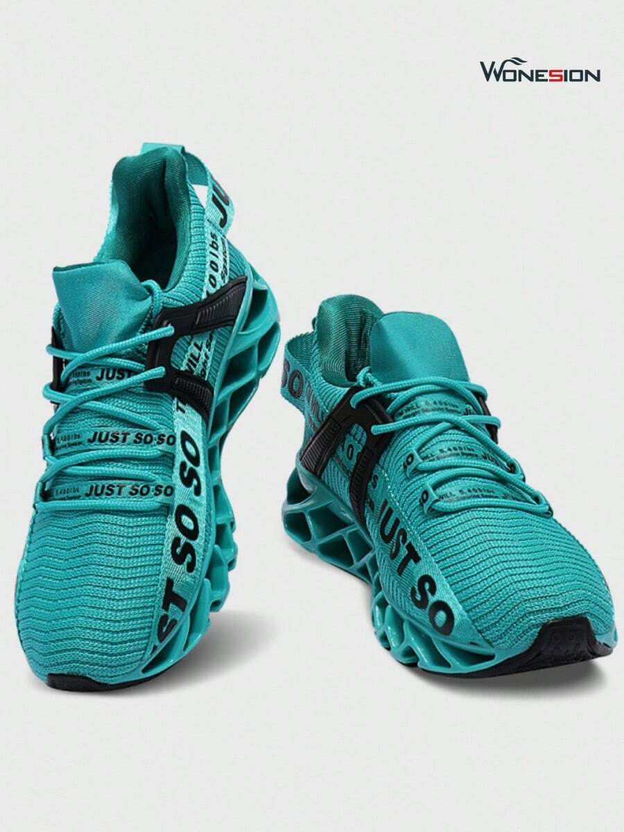 Valentine's Day Men's Just So So Alphabet Lace-Up Casual Fashion Sneakers Festival Gift Lightweight Sport Outdoor Fabric Shoes - 水鴨藍 - 查看 1