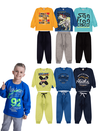 Kit 4 Peças Moletom Infantil Menino Masculino Inverno - 2 Casacos + 2 Calças