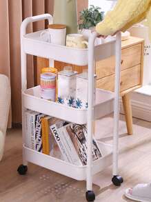 1pc Baby Products Storage Shelf Small Trolley Multi-Layer Newborn Bedroom Bedside Movable Snack Organizer Rack - White - View 1
