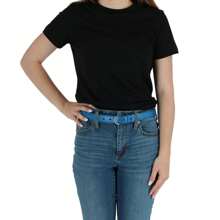 CTM Women's Leather Dress Belt 1 1/8 Inch Silver Buckle, Available In Black, Blue, Brown, Dark Pink, Dark Purple, Grey, Light Pink, Navy, Orange, Red, Royal Blue, Tan, White, Yellow,  2XL, L, M, S, XL Leather Dress Belts - 寶藍色 - 查看 3