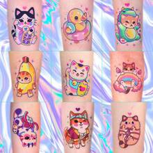 48 Patterns(8 Sheets) Super Cute Cartoon Cute Cat Tattoo Sticker Waterproof Woman Girl Fake Tattoo Lasting Simulation Premium Sense Temporary Tattoo - Multicolor - View 1