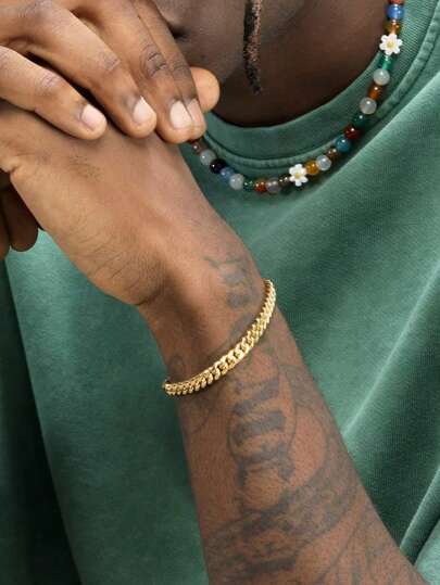 One Titanium Steel Electroplated 18K Minimalist Style Chain Bracelet For Men, Chain, Hip-Hop And Sport Design, Suitable For Parties, Daily Wear, Holiday Graduation Gifts