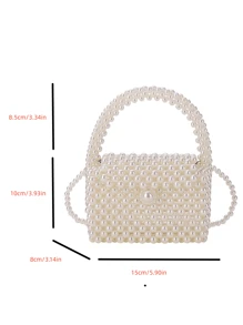 1pc Beaded Handbag, Fashion Pearl Small Shoulder Bag, Spring/Summer - White - View 3