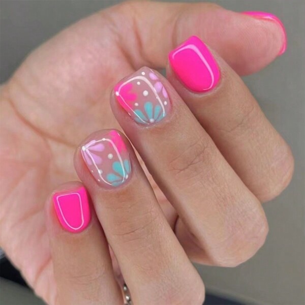 24pcs Short Shiny Spring Wear Nail Wraps With Colorful Small Flowers, Sweet And Elegant European And American Style Ins Nail Wraps With Jelly Gel And Matte Strip Press On Nails Nail Supplies