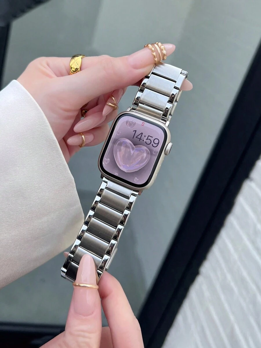 1pc Unisex Stainless Steel Matte 3-Prong Watch Band Strap Fits 38/40/41/44/45/49/42/46mm For Apple Watch S11/SE3/Ultra3/Ultra/SE/SE2/10/9/8/7/6/5/4/3/2/1