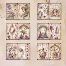 54 件（12 张纸 + 42 张贴纸）A5 可书写复古紫色水晶主题剪贴簿纸套装，非常适合迷你礼品包装、子弹日记本、工艺品、手工贺卡、剪贴簿用品 - 紫色 - 查看 4