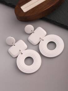 1對自然幾何木質片設計的西式長款女式耳環，非常適合西方度假旅遊、節日及作為禮物。提供棕色、卡其色和深藍色。 - 白色 - 查看 3