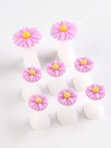 8 Pieces Silicone Toe Separators Purple Daisy Flower Pattern Reusable Pedicure Separators Manicure Tools Nail Polish Protective Covers For Home Salon DIY - Multicolor - View 2