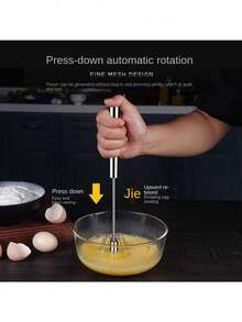Stainless Steel Semi-Automatic Egg Beater In Stock, Whisking Cream Tool, Extendable Rotating Egg Beater - Silver - View 4