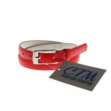 CTM Women's 3/4 Inch Skinny Leather Dress Belt Silver Buckle, Available In Black, Brown, Dark Pink, Gold, Navy, Orange, Purple, Red, Royal Blue, Silver, Tan, Turquoise, White, Yellow,  Large, Medium, XL Leather Dress Belts - 紅色 - 查看 2