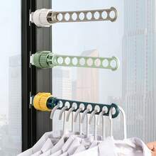 Creative Clothes Hanger With 8-Hole Window-Frame Style Indoor Drying Rack Dormitory Travel Portable Clothes Pole Hang Bar - Green - View 3