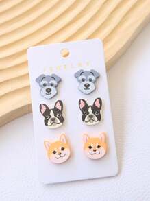 1 套（3 对）可爱动物猫形耳钉，仿软陶瓷丙烯酸涂层漆，有趣的个性化 Ins 风格猫耳饰品 - 貓咪 - 查看 11