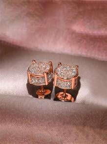 1 Pair Elegant Cubic Zirconia Stud Earrings, Suitable For Women, Ideal For Weddings, Engagements, Anniversaries, Parties, Valentine's Day, And As A Gift For Mothers And Mother's Day - Silver - View 4