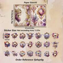 54 件（12 张纸 + 42 张贴纸）A5 可书写复古紫色水晶主题剪贴簿纸套装，非常适合迷你礼品包装、子弹日记本、工艺品、手工贺卡、剪贴簿用品 - 紫色 - 查看 5