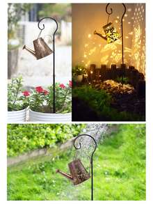 Một đèn sân vườn ấm đun nước bằng sắt chạy bằng năng lượng mặt trời để trang trí cảnh quan sân vườn, với thiết kế chiếu hình chuồn chuồn hoạt hình chảy nước, đèn chiếu sáng ngoài trời cho lối đi, sân, hiên - Đồng - Xem 4